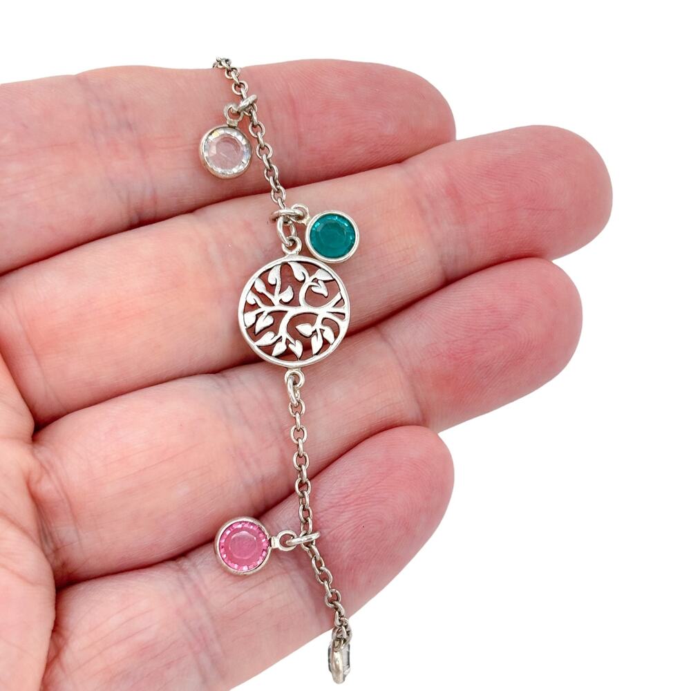 Vintage Sterling Silver 925 Tree Of Life Cut-out Crystal Bracelet 7"